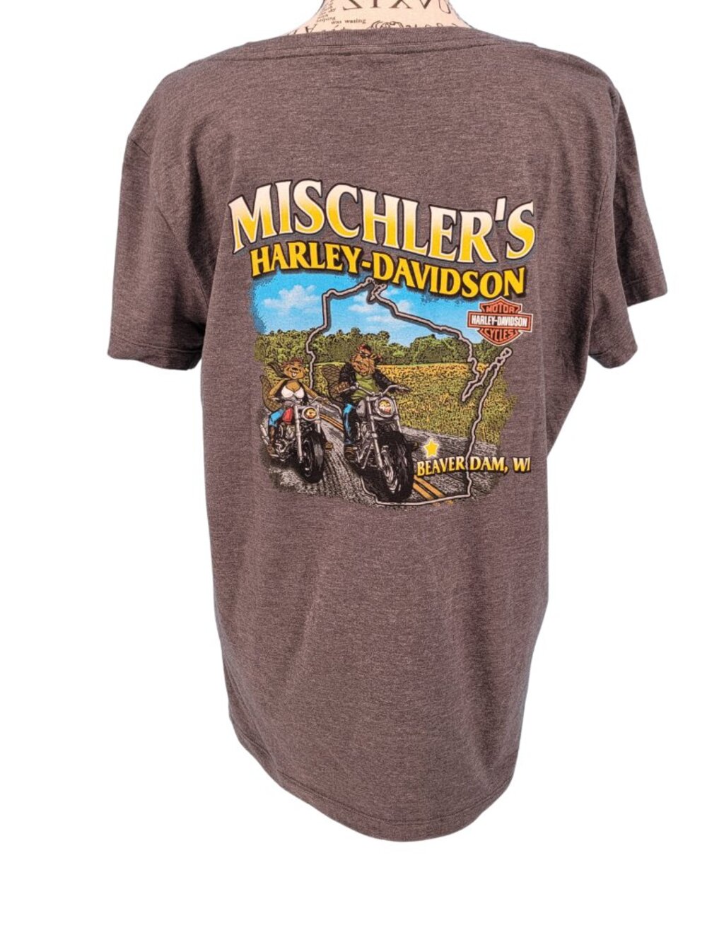 Harley-Davidson Wisconsin Dealer Gray Graphic T-Shirt Mischler’s Beaver Dam XL